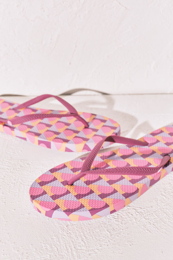 Women'secret Chanclas dedo estampado geom&eacute;trico rosa rosa