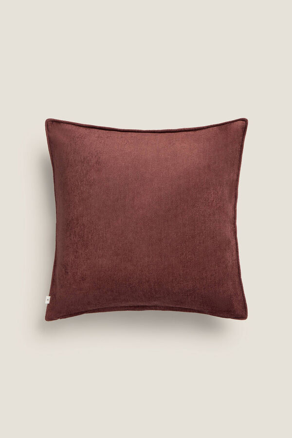 Textura Funda coj&iacute;n terciopelo con flecos kaki