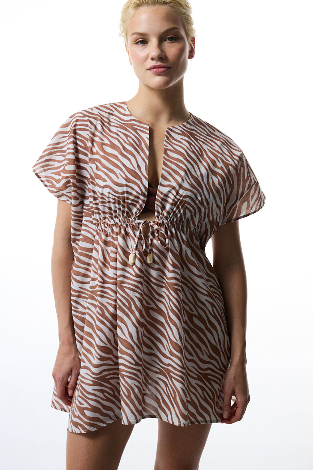 Penti Caftan de praia com estampa de zebra marrom