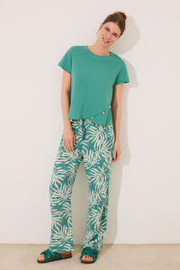 Women'secret Pantalón largo estampado hojas verde