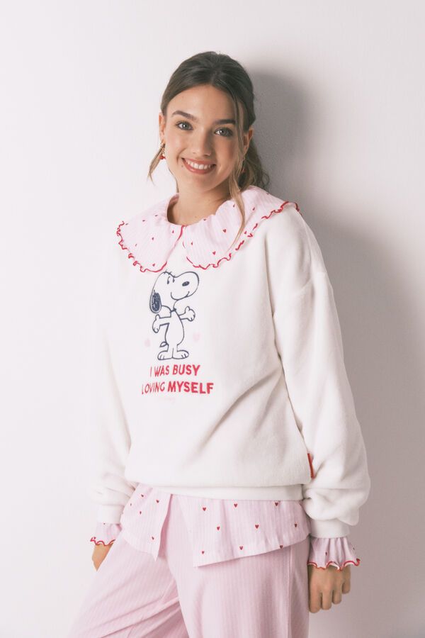 Women'secret Pijama largo polar Snoopy marfil