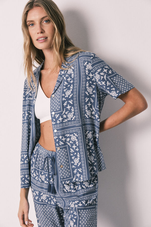 Women'secret Pijama camiseiro comprido manga curta estampado bandana azul azul