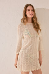 Women'secret Vestido curto branco de crochet  bege