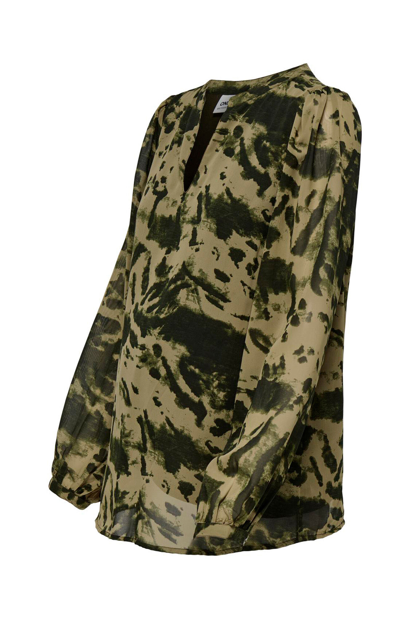 Only Maternity Camisa premam&aacute; de manda larga con estampado marr&oacute;n y negro