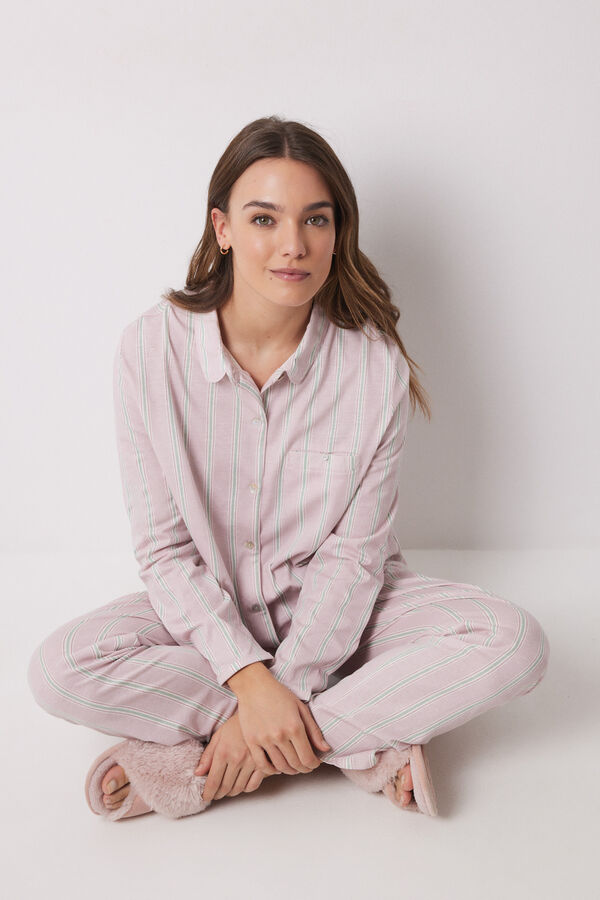 Women'secret Pijama camisero largo 100% algod&oacute;n rayas  naranja