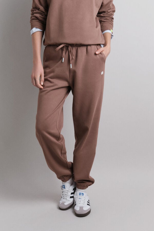 HI&BYE Cal&ccedil;a jogger de algod&atilde;o marrom  cru