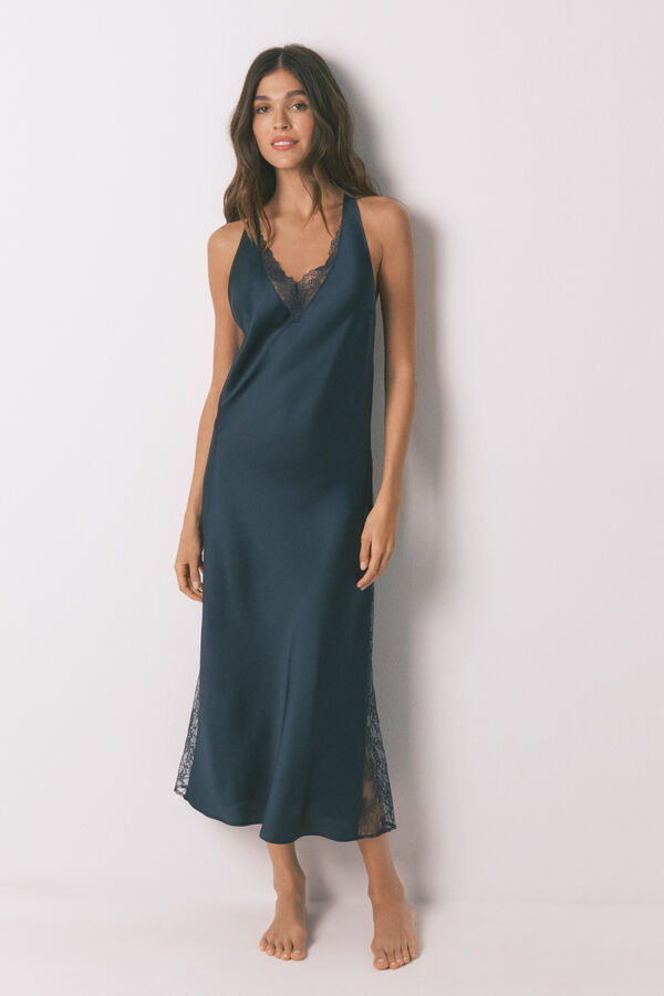 Women'secret Camis&oacute;n largo sat&eacute;n azul azul