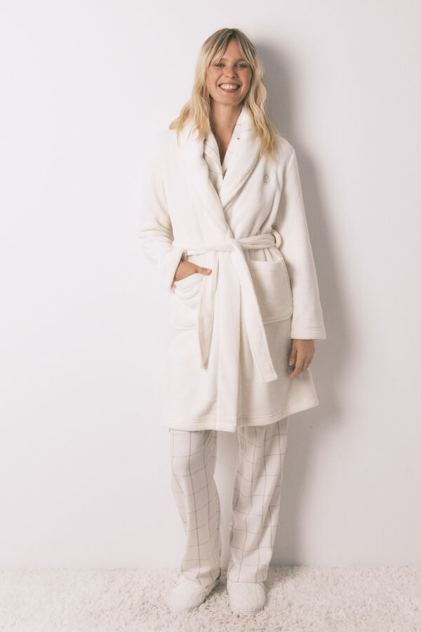 Women'secret Robe midi de polar branca bege