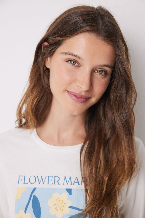 Women'secret Pijama algod&oacute;n estampado flores azul