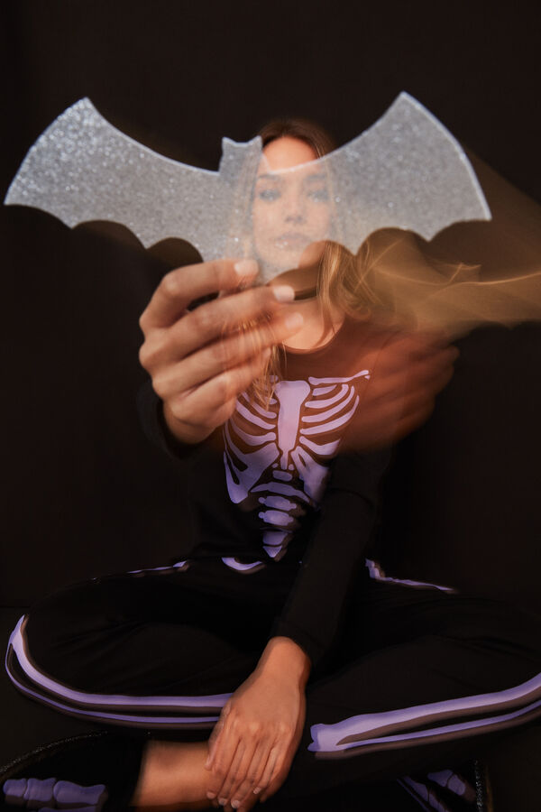 Women'secret Pijama 100% algod&oacute;n negro esqueleto negro