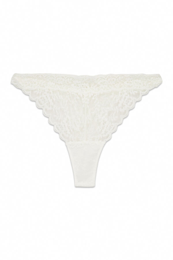 Women'secret Tanga de renda branca com cintura em V bege