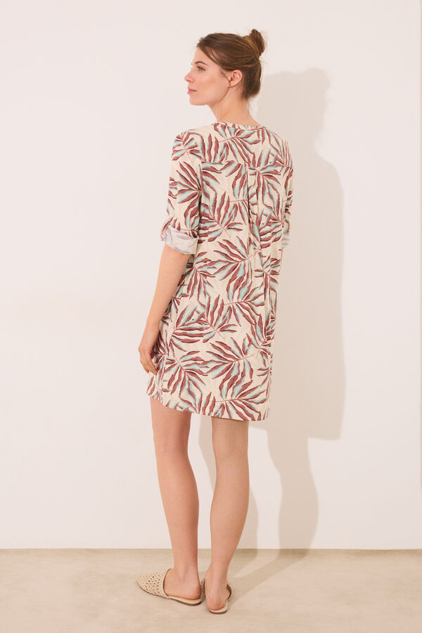 Women'secret Camisola corta estampado hojas marfil