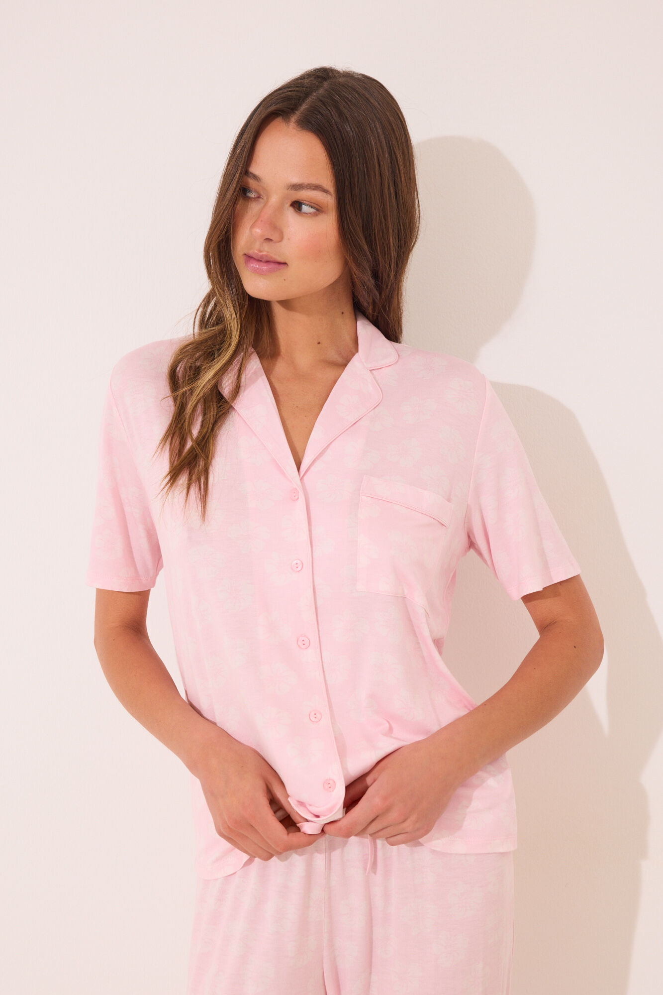 Women'secret Pijama camisero rosa Capri viscosa