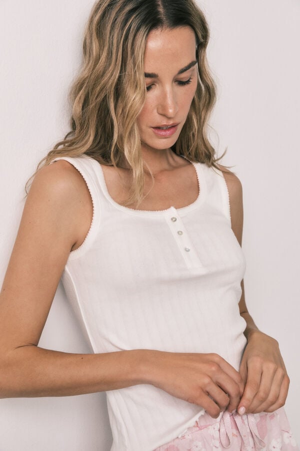 Women'secret Pijama curto de al&ccedil;as em algod&atilde;o branco estampado