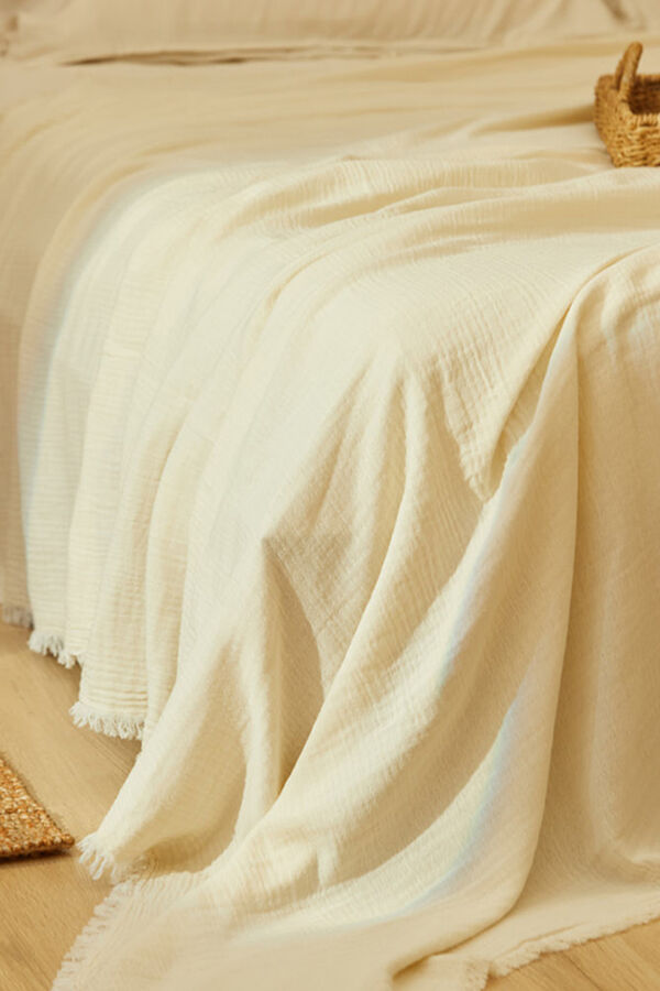 Calma House Colcha de algod&oacute;n de muselina cruda Layer amarillo