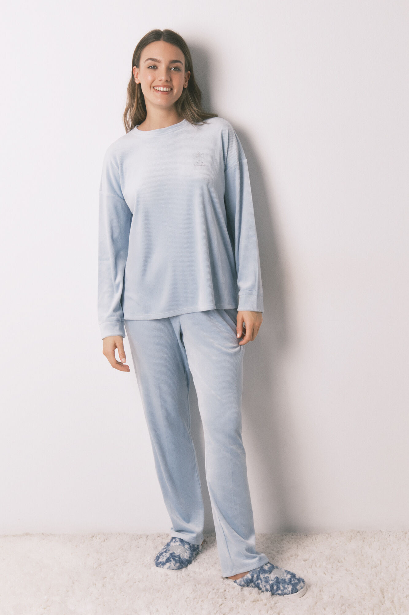 Women'secret Pijama largo terciopelo canal&eacute; azul