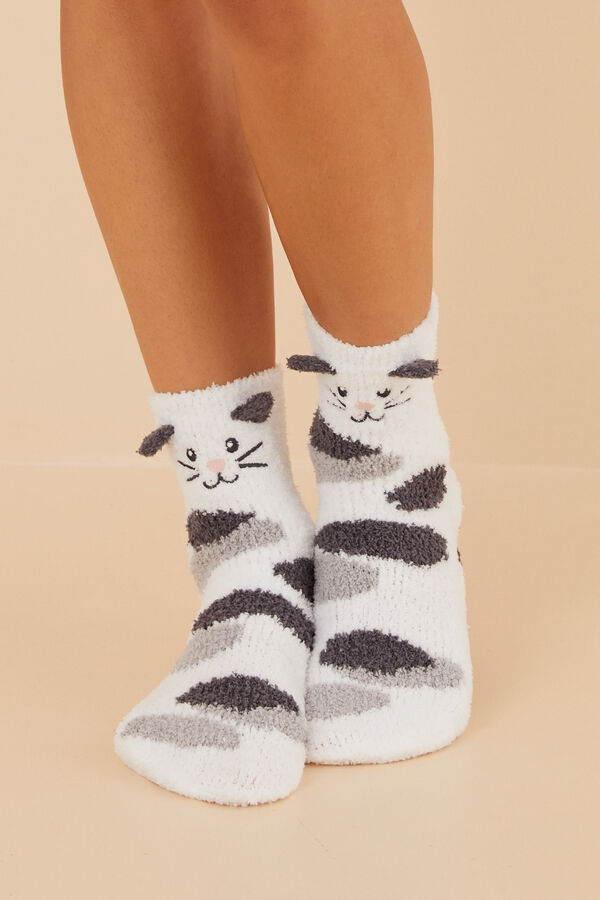 Women'secret Calcetines pelo gato blanco