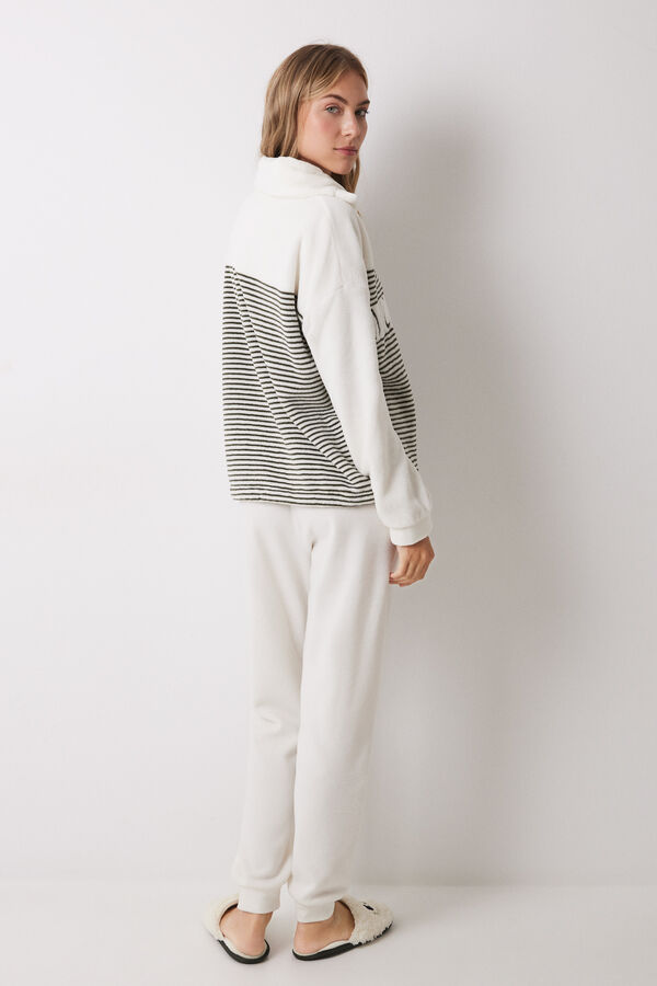 Women'secret Pijama largo polar Mickey Mouse rayas marfil