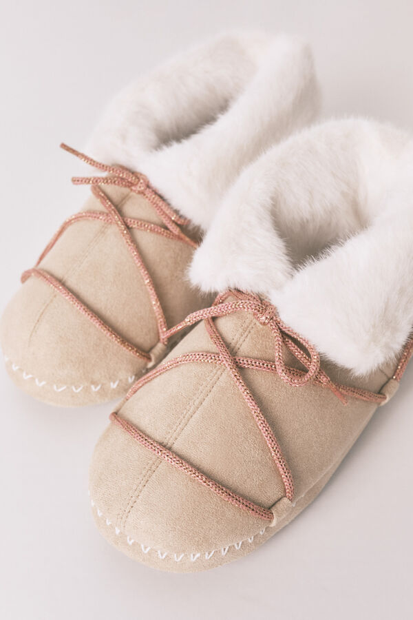 Women'secret Zapatillas casa botas antelina beige beige