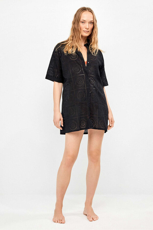 Gisela Camisola em 100% algod&atilde;o brocado preto