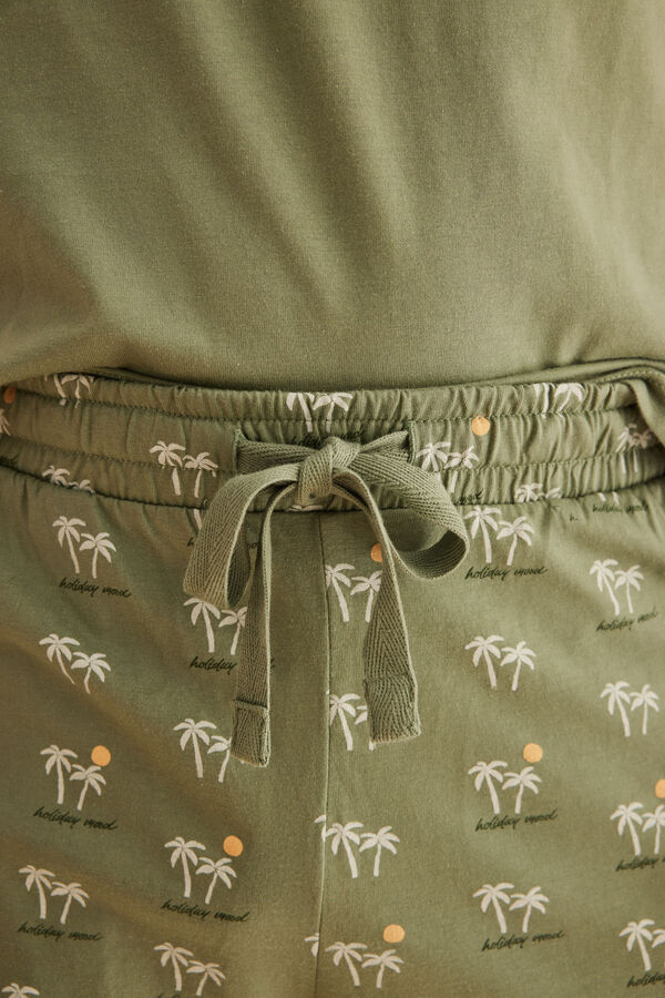 Women'secret Pijama corto hombre 100% algod&oacute;n palmeras kaki