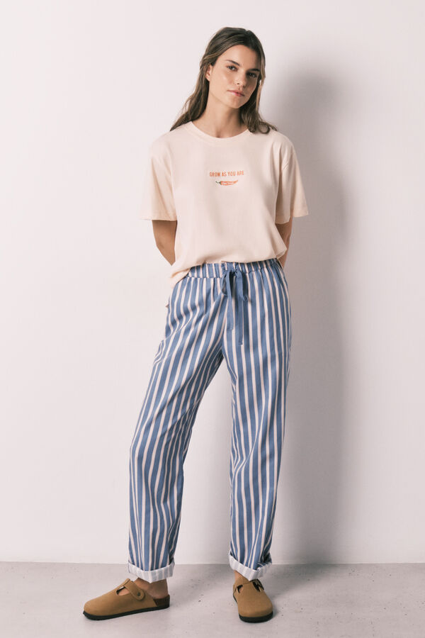 Women'secret Cal&ccedil;as compridas em viscose com estampado de riscas azul