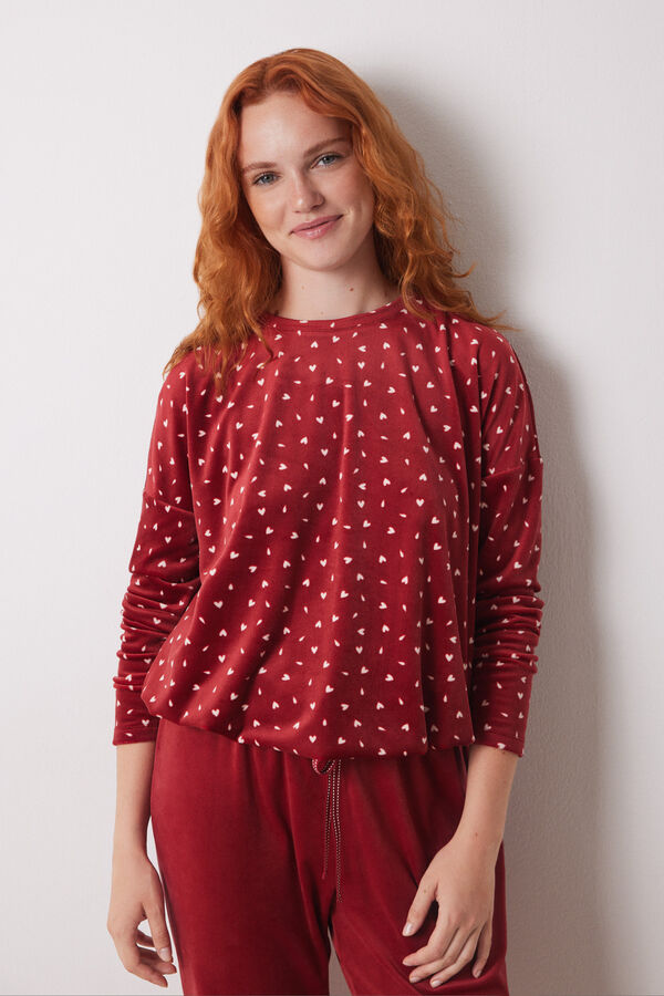 Women'secret Pijama largo terciopelo suave rojo estampado