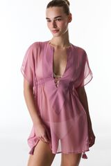 Penti Kaftan curto semitransparente rosa