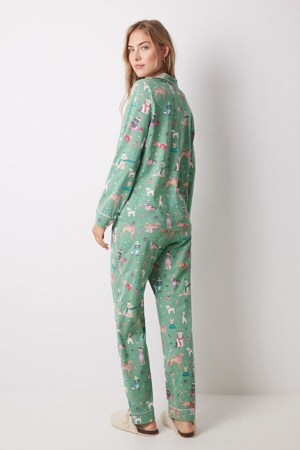 Women'secret Pijama camisero 100% algod&oacute;n perros navide&ntilde;os verde