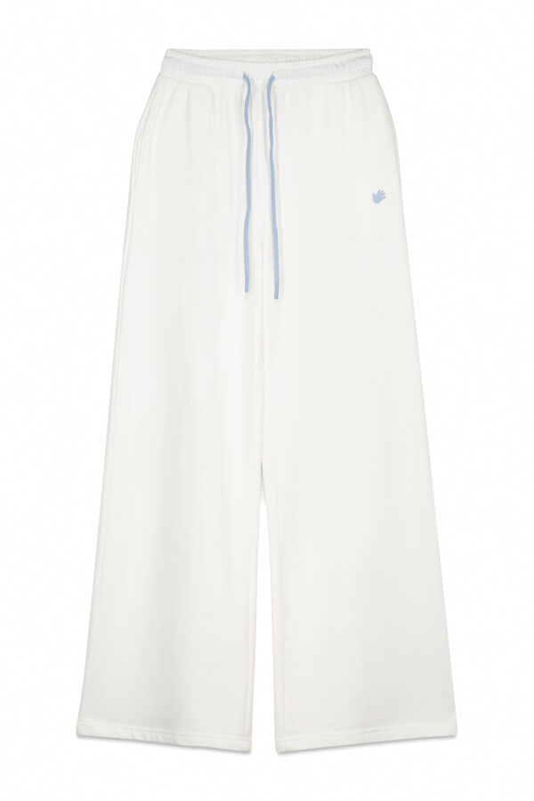 HI&BYE Pantal&oacute;n largo flare felpa blanco blanco
