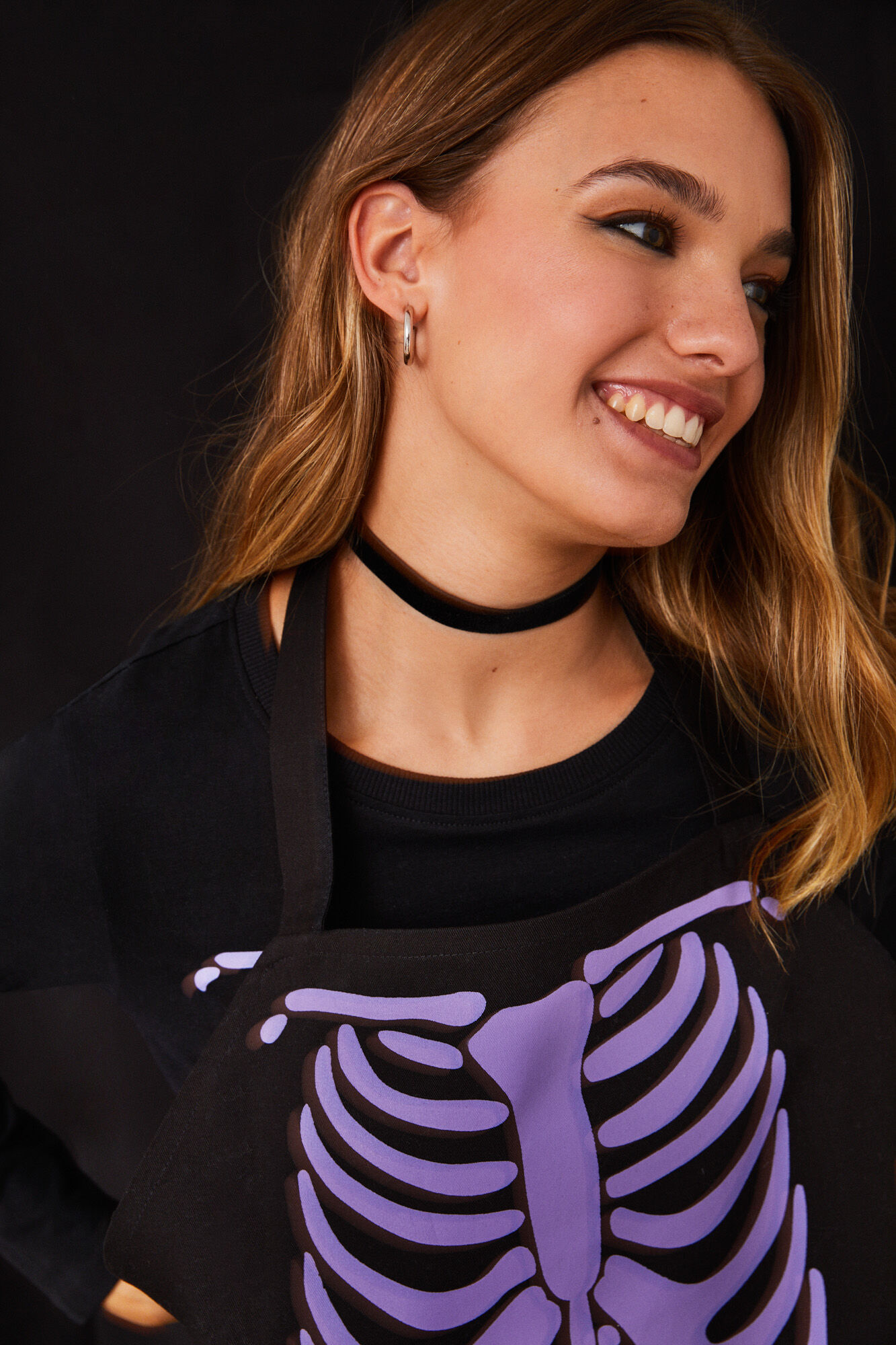 Women'secret Avental cozinha preto esqueleto