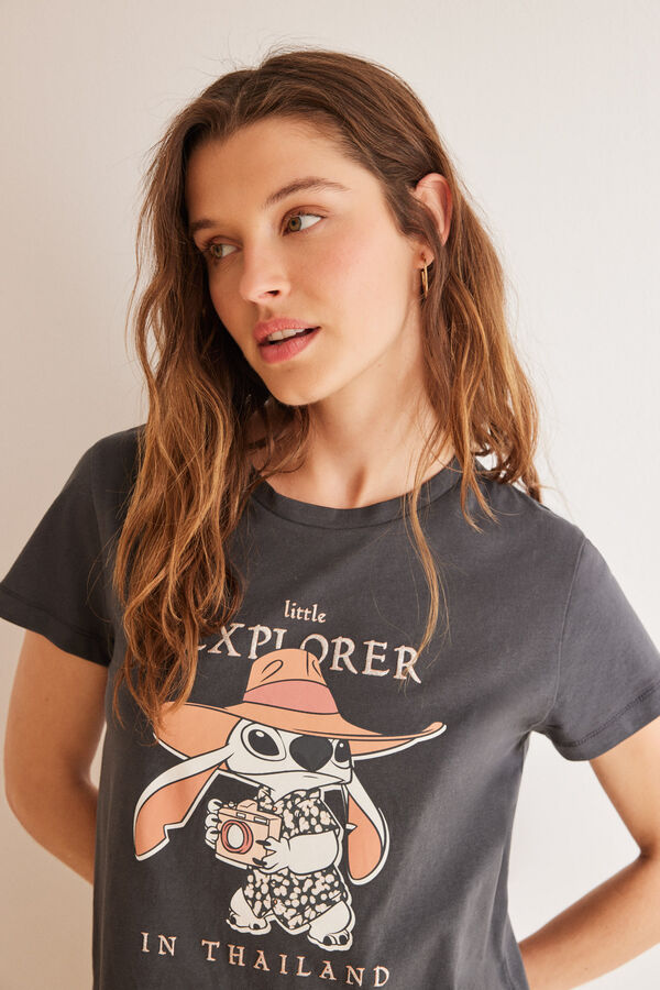 Women'secret Pijama largo 100% algod&oacute;n gris Stitch gris