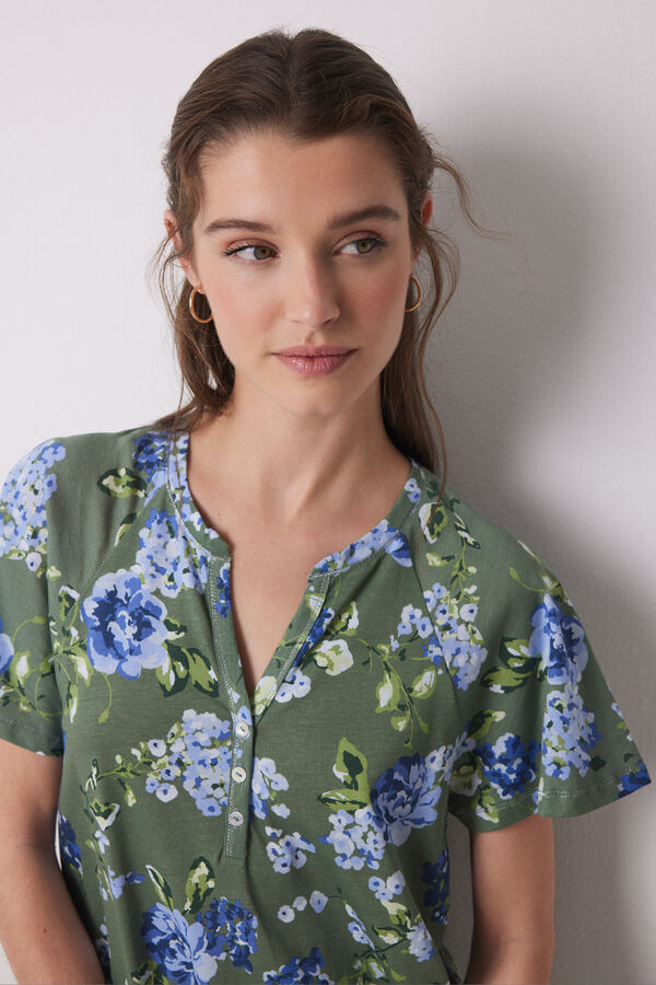 Women'secret Camis&oacute;n midi 100% algod&oacute;n verde flores estampado