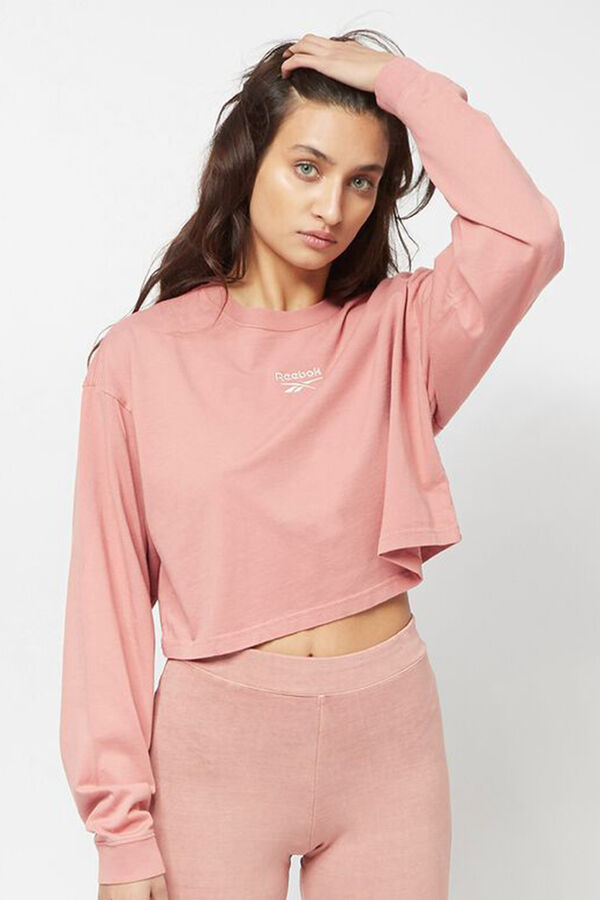 Reebok T-shirt em ALGOD&Atilde;O LONGSLEEVE rosa