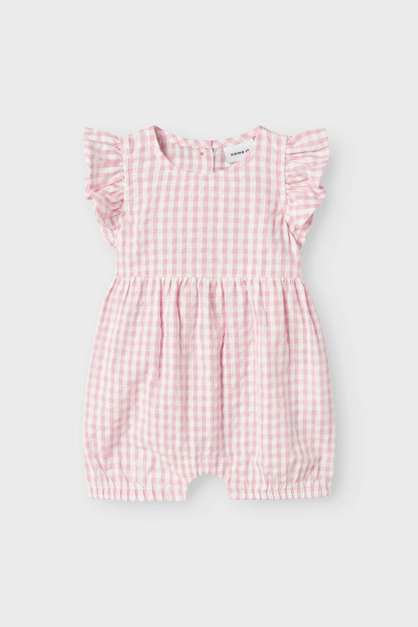 Name it Macacão xadrez Vicky 100% algodão rosa