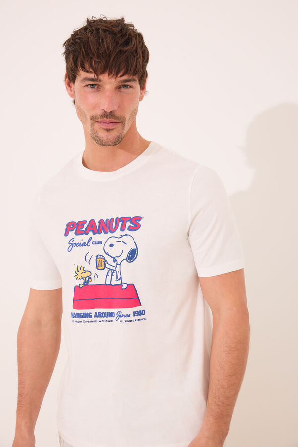 Women'secret Pijama corto hombre 100% algod&oacute;n Snoopy marfil