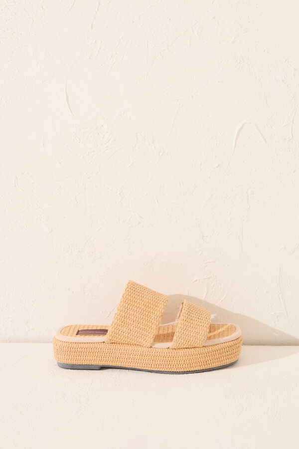 Women'secret Sandalias plataforma rafia natural nude