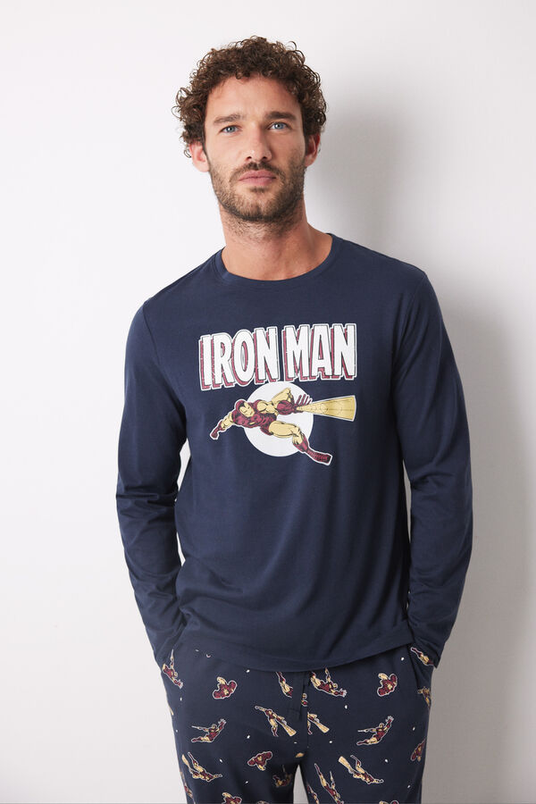 Women'secret Pijama largo hombre 100% algod&oacute;n "Iron Man" azul