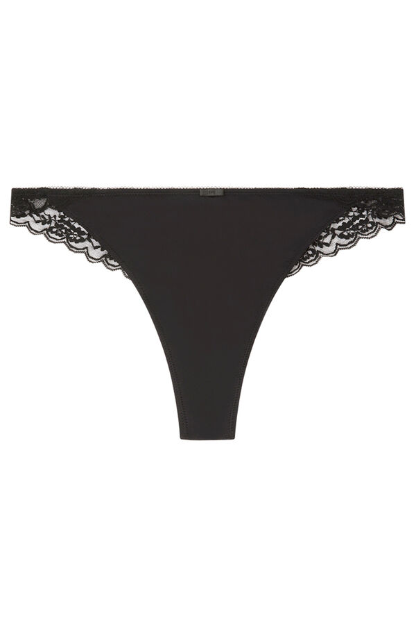 Women'secret Tanga microfibra encaje negro negro