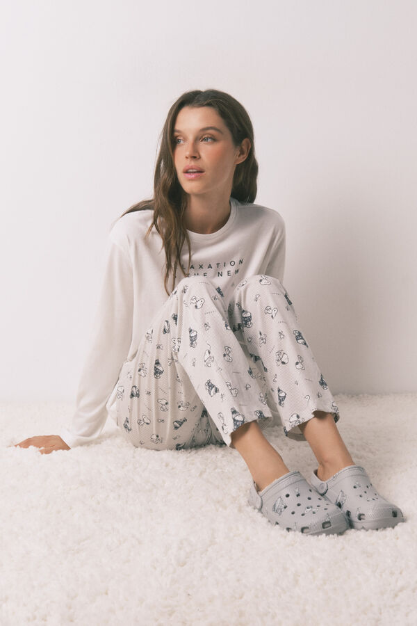 Women'secret Chinelos de quarto de pele de borrego Snoopy cinzento