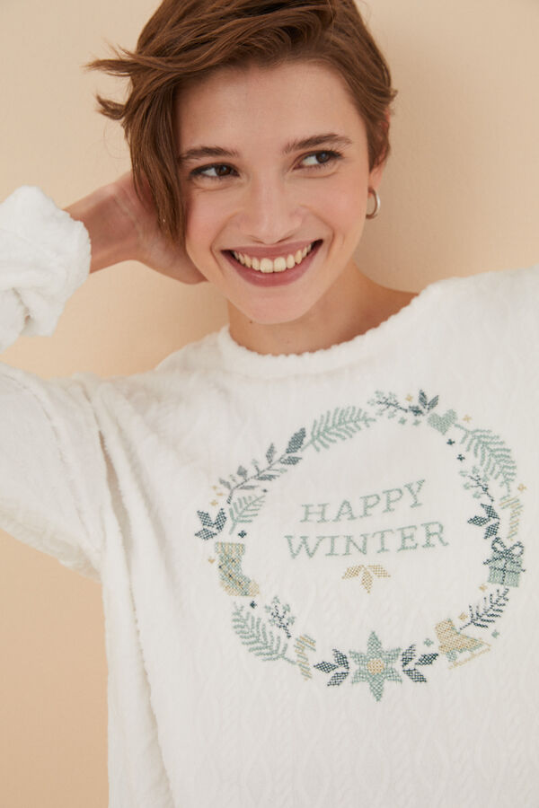 Women'secret Pijama polar blanco marfil