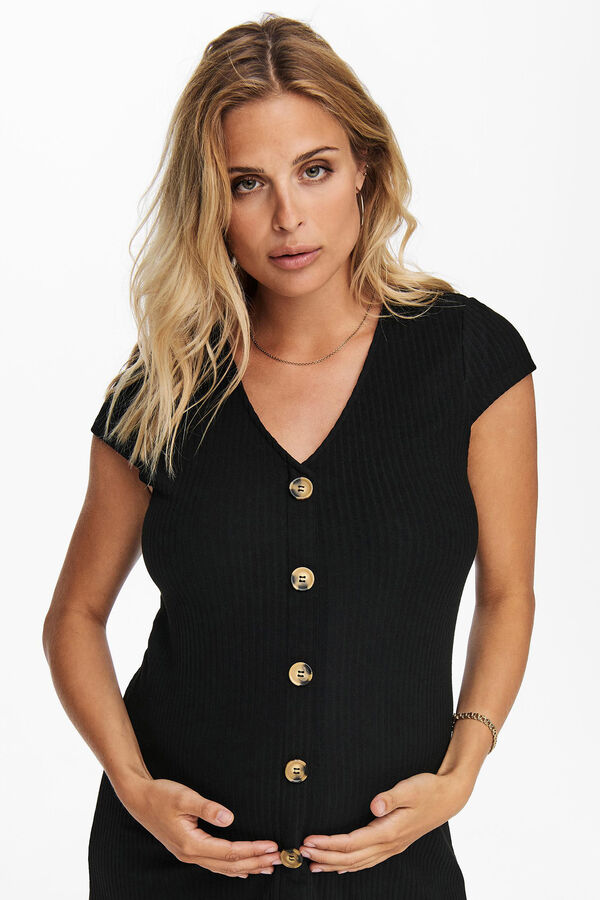 Only Maternity Vestido midi maternity con botones negro