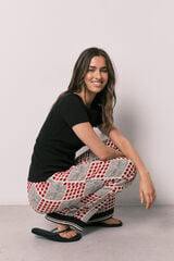 Women'secret Pijama comprido de manga curta em algod&atilde;o preto