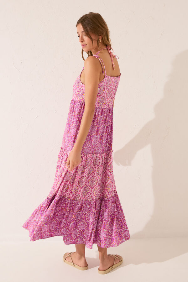 Women'secret Vestido largo volantes print tribal rosa