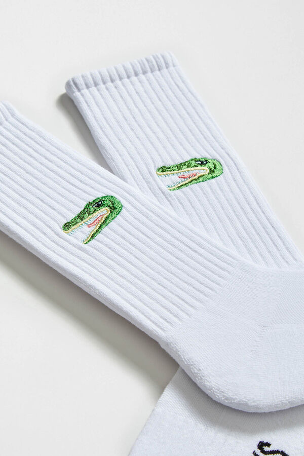 Besocks Meias altas com estampa de crocodilo, algodão orgânico branco branco