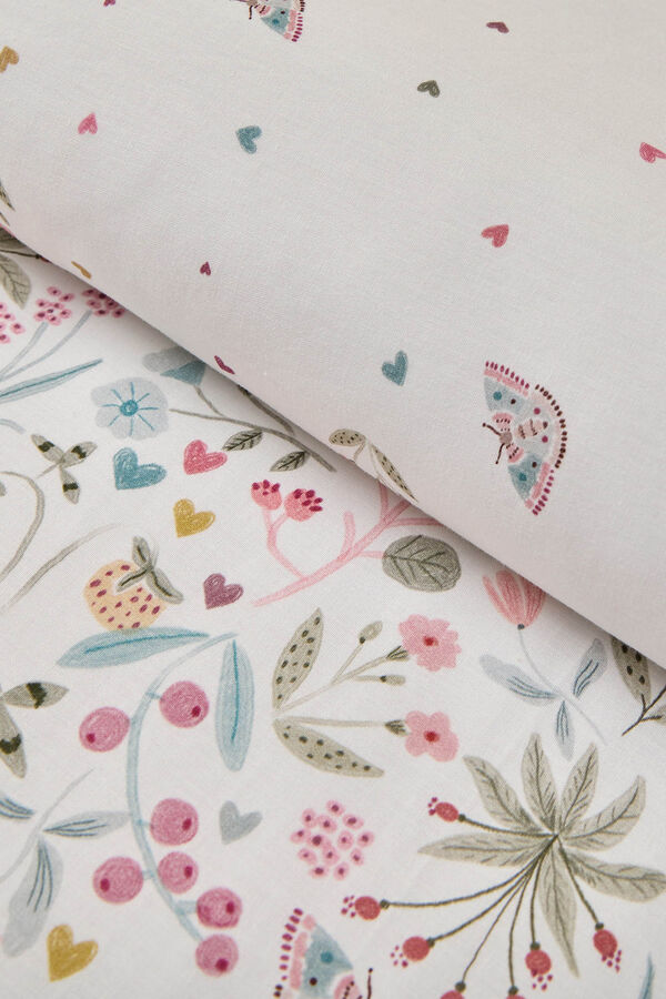 Textura Funda n&oacute;rdica algod&oacute;n flores y mariposas blanco