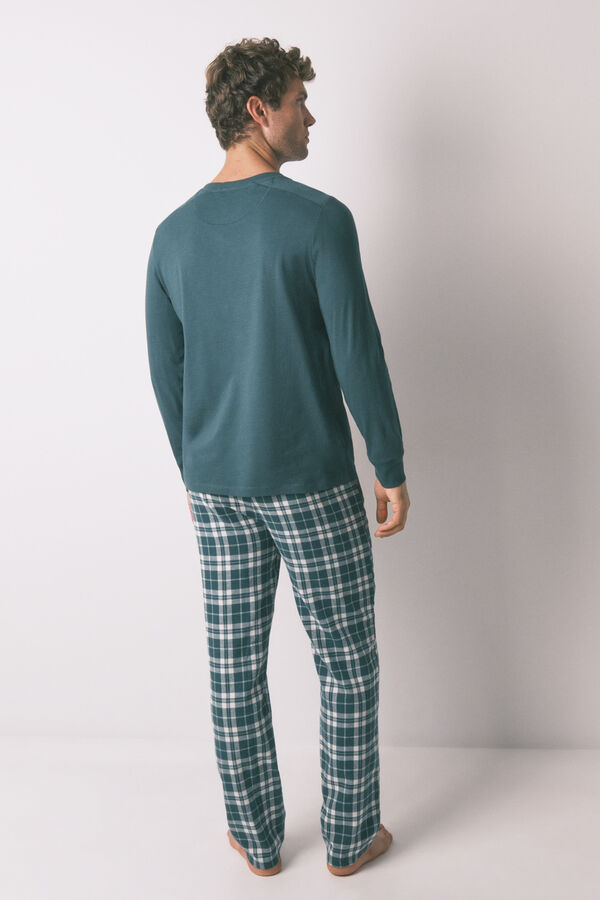 Women'secret Pijama largo 100% algod&oacute;n cuadros verde verde
