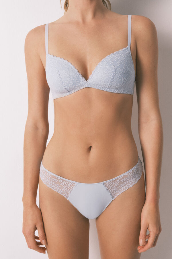 Women'secret Braga cl&aacute;sica microfibra y encaje azul azul