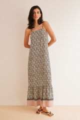 Women'secret Vestido comprido estampado &eacute;tnico preto