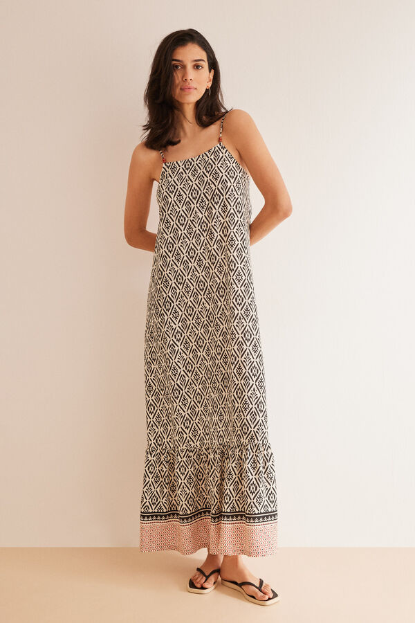 Women'secret Vestido comprido estampado &eacute;tnico preto